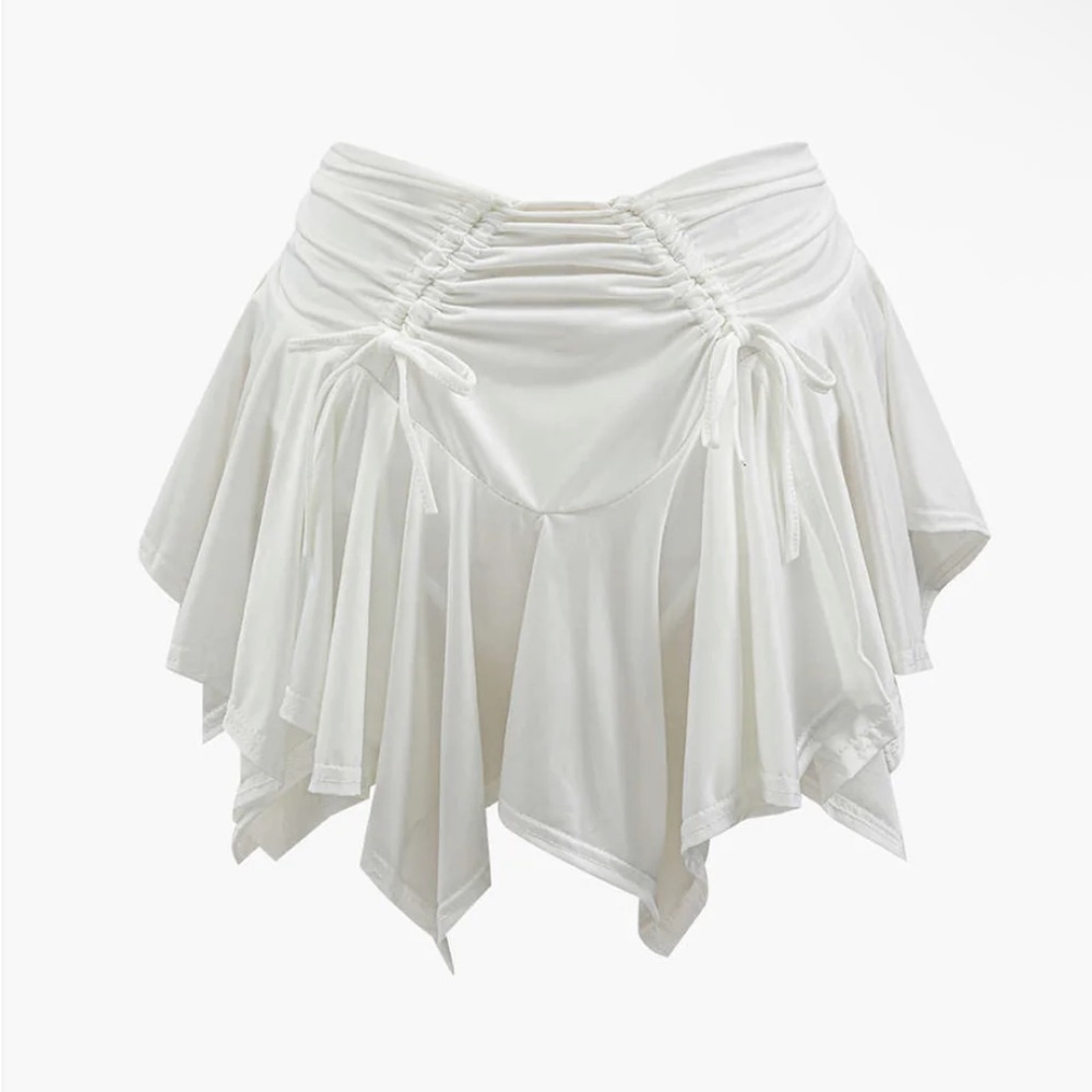 White Drawstring Ruched Mini Skirt